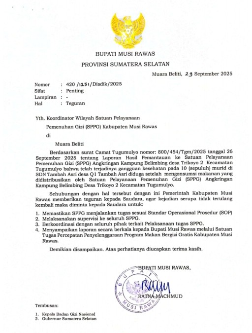 Bupati Mura Tegur SPPG AKB, Kadisdik: Sekolah Harus Lebih Ketat Awasi Distribusi MBG