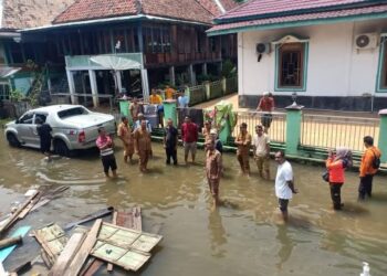 Sungai Lakitan Meluap, BPBD Dan Camat Megang Sakti Turun Kelokasi Banjir